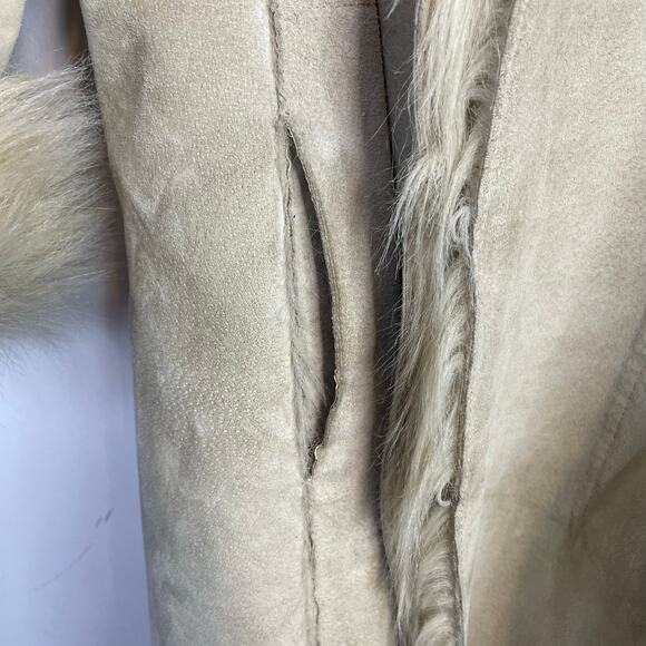 Y2K Cami Long Suede Leather Faux Fur Penny Lane Boho Glam Jacket Coat Womens XL - Picture 5 of 17